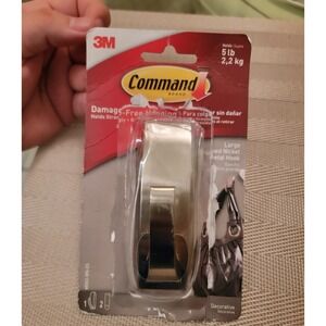 1 Hook Command Large Brushed Nickel Metal Hook 5 lb Capacity
